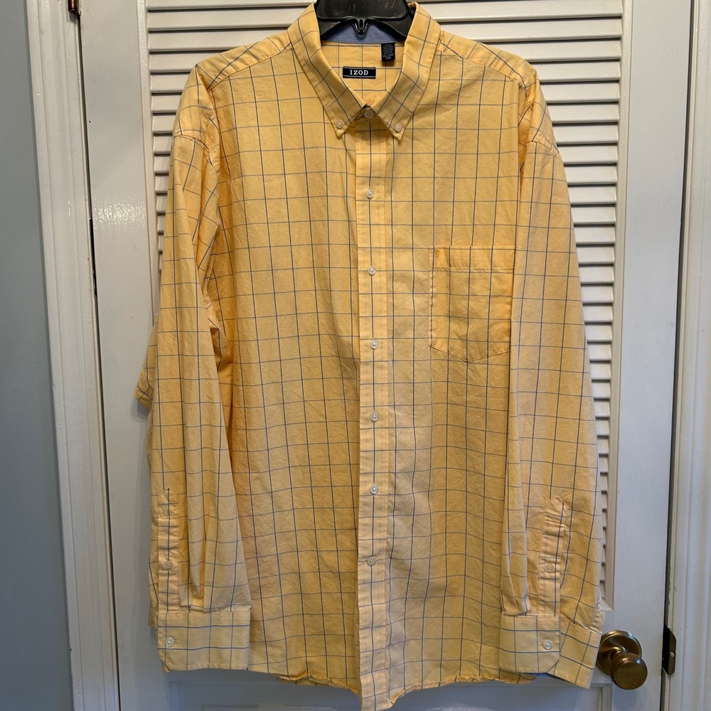 IZOD XXL Yellow Plaid Long Sleeve Button Down Shirt‎ Casual Menswear